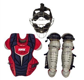 Carlos Santana Cleveland Indians Game Used  and Signed Catchers Equipment: Chest Protector, Mask, & Shin Guards